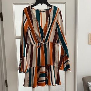 Boohoo Multicolor Striped Tie-Front Dress